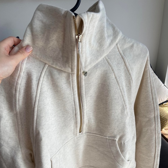 LULULEMON Scuba Oversized Funnel Neck Half-Zip Heathered Ivory Gold Zip - Picture 2 of 2
